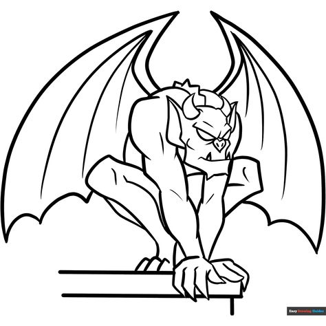 Free Gargoyle Coloring Page for Kids Gargoyle Drawing Easy, Gargoyle Silhouette, Gargoyle Sketch, Gargoyle Drawing, Scary Halloween Coloring Pages, Free Printable Halloween Coloring Pages, Scary Coloring Pages, Halloween Coloring Pages For Kids, Scary Scarecrow