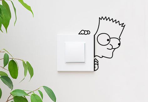 Funny Wall Stickers, Bathroom Switch Board Art Ideas, Creative Switch Board Art, Switch Board Art Ideas, Wall Decal Ideas, Switchboard Art, Switch Board Art, Light Switch Art, Square Signs