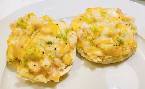 Shrimp Melt On English Muffin, Shrimp Melt, Cheesy Shrimp, Fresh Shrimp, Vegan Mayo, English Muffins, Gruyere Cheese, Dinner For Two, English Muffin