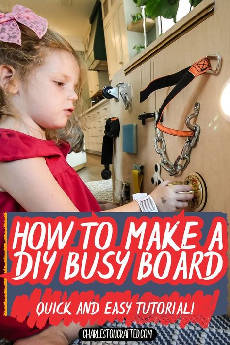 Create a custom busy board for your toddler with these simple steps! It’s perfect for keeping little hands engaged and learning at home! Busy Board For Toddlers, Diy Busy Board, Toddler Activity Board, Busy Board Baby, Romper Room, Toddler Table, Busy Boards, Busy Boards For Toddlers, Fun Organization