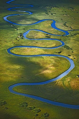 It sometimes forms meanders so wide that the water flows across the channel as much as it does downstream High Vocabulary, Botswana Travel, Frans Lanting, Word Meanings, Word Definition, Chobe National Park, National Geographic Photographers, Everyday English, Okavango Delta