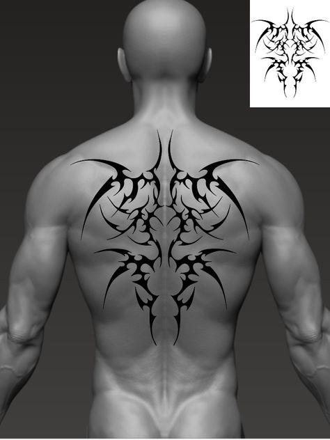 Neotribal Tattoo Design Chest, Back Tattoo Neotribal, Cybergilism Tattoo Back, Upper Back Tattoo Men Design, Neo Tribalism Tattoo Back, Neotribal Tattoo Design Back, Back Tattoo Cybersigilism, Neotribal Back Tattoo, Back Tattoos For Guys Full