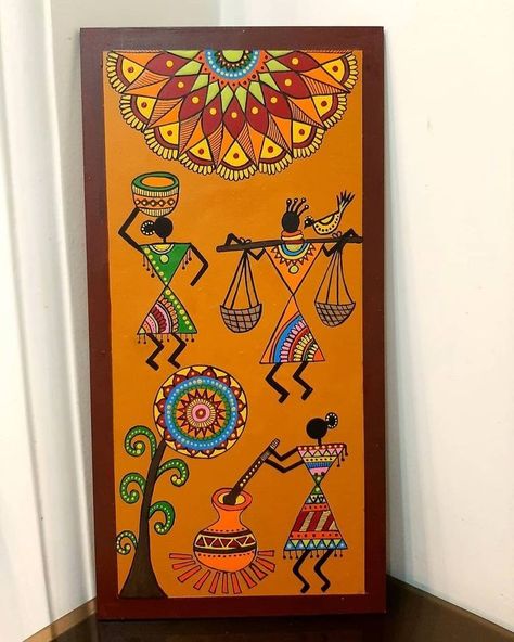 Cartoons Rangoli Design, Worli Painting, Drawing Mandala, Warli Painting, Warli Art, Easy Mandala Drawing, Color Drawing Art, Mirror Crafts, Indian Art Gallery