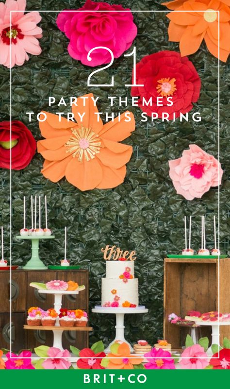 Sunny skies, longer days and a whole lotta party time are coming your way. Swan Pool Party, 21st Party Themes, Wildflower Birthday Party, Spring Theme Party, Wildflower Party, Rainbow Parties, 21st Party, Cactus Party, Spring Brunch