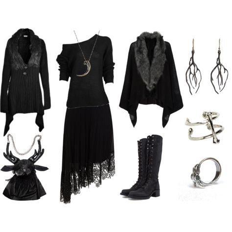 Dark Mori Witch #6 by grimoire-grotto on Polyvore featuring Mode, Accessorize, Karen Millen, Frye, Aguri Sagimori, LowLuv, Annette Ferdinandsen, Pamela Love, Poizen Industries and witchy Dark Mori Witch, Mori Witch, Strega Fashion, Dark Mori, Boho Goth, Mori Fashion, Witch Fashion, Witchy Fashion, Witch Outfit