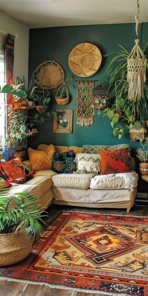 Off The Deep End, Boho Living Room Ideas, Earthy Living Room, Hippie Homes, Hippie Decor, Boho House, Bohemian Living Room, Boho Living, Apartment Inspiration