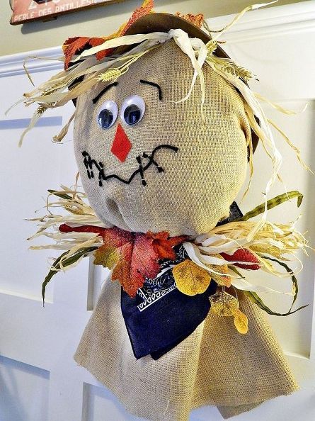 burlap scarecrow, crafts, seasonal holiday decor, wreaths Burlap Scarecrow, Make A Scarecrow, Diy Scarecrow, Scarecrow Face, Scarecrow Crafts, Halloween Decoration Ideas, Burlap Bags, Fall Deco, Fall Decoration