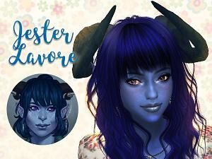 Mod The Sims - Jester Lavore - Critical Role Season 2 Blue Tiefling, Sims 4 Toddler Clothes, Play Sims, Sims 4 Dresses, Sims 4 Characters, Sims 4 Toddler, Sims House Design, Sims Four, Sims 4 Update