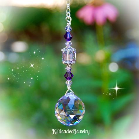 Purple Violet Swarovski Crystal Suncatcher - JGBeads #Purple #Swarovski #Suncatcher #Rearview #Window Car Mirror Decorations, Crystal Suncatcher, Silver Ornaments, Window Decoration, Crystal Suncatchers, Purple Violet, Car Rear View Mirror, Unique Things, Car Charms