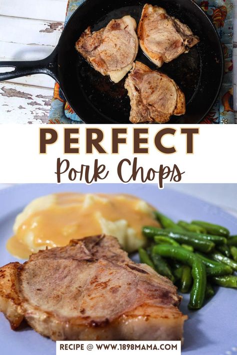 perfect pork chops Thick Cut Pork Chop Recipes, Best Fried Pork Chops, Thick Pork Chop Recipe, Cook Pork Chops, Fried Pork Chop Recipes, Perfect Pork Chops, Thick Cut Pork Chops, Pan Fried Pork Chops, Center Cut Pork Chops