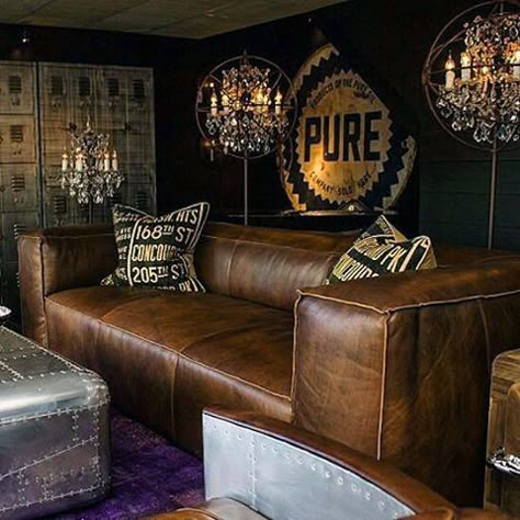 Leather Couch Man Cave Bachelor Pad Living Room Ideas Bachelor Pad Living Room Ideas, Men Bachelor Pads, Apartment Decorating For Men, Living Room Ideas For Men, Manly Living Room, Bachelor Pad Living Room, Bachelor Bedroom, Male Living Space, Room Ideas For Men