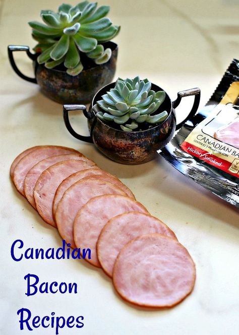 Find out how Canadian bacon is different from normal bacon and get some tasty recipes for using it.  #canadianbacon #baconrecipes #recipes #breakfastrecipes #foodie #foodporn Meals With Canadian Bacon, Keto Canadian Bacon Recipes, Back Bacon Recipes, Recipes With Canadian Bacon Dinners, Canadian Bacon Appetizers, Recipes With Canadian Bacon, Canadian Bacon Recipes Dinners, Canadian Bacon Recipes Breakfast, Canadian Bacon Sandwich