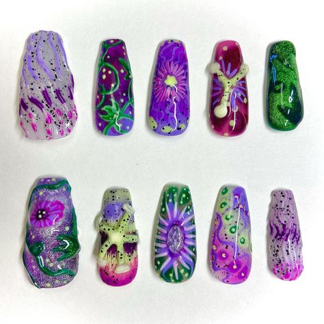 Brain Nails, Cosmetics Table, Amanita Nightshade, Finding My Style, Medium Coffin, Nails Inspired, Pretty Gel Nails, Really Cute Nails, Nail Sets