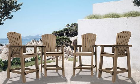 KINGYES Outdoor Adirondack Barstools with Connecting Tray, Tall Adirondack Chair Set of 4 for Balcony, Brown(2 Pack) Outdoor Barstools, Adirondack Chairs Patio, Balcony Chairs, Tall Chairs, Outdoor Bar Stools, Extra Rooms, Adirondack Chairs, Outdoor Bar, Adirondack Chair