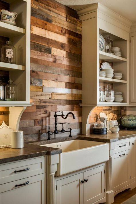 20 Cheap Backsplash Ideas DIY [Do Within Minutes] – craftydiyers.com Wood Grain Backsplash, Reclaimed Wood Backsplash Kitchen, Backsplash Ideas With Butcher Block, Wood Tile Backsplash Kitchen, Cheap Backsplash Ideas Diy, Rustic Backsplash Kitchen, Wooden Backsplash Kitchen, Pallet Backsplash, Rustic Farmhouse Kitchen Backsplash