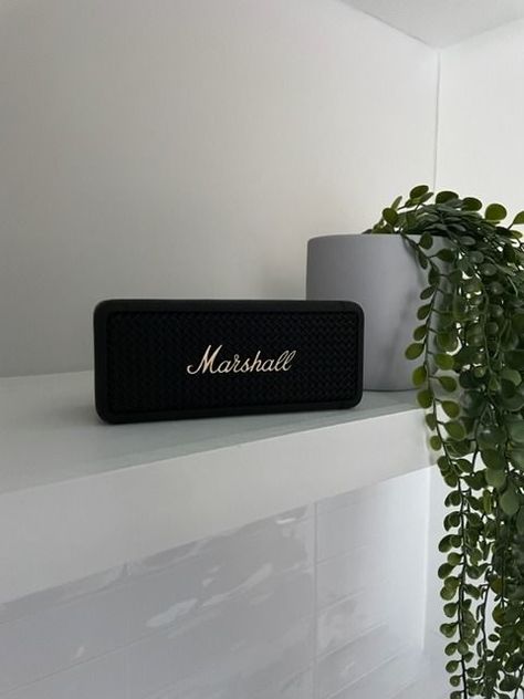 Portable blutooth speaker Marshall Emberton, Portable Bluetooth Speakers, Marshall Speaker, Black And Brass, Bluetooth Speakers Portable, Portable Speaker, Bluetooth Speakers, Amazon Finds, Bluetooth Speaker