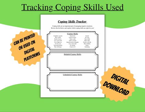 Coping skills tracker/Coping skills worksheet is a simple one page tool to explore which skills are most helpful. Gives user the opportunity to try different skills to determine which are the most helpful when experiencing difficult emotions. Prompts user to place the coping skills that they have tried into helpful and unhelpful categories. Digital download. #copingskillssheet #copingskills #healthycopingskill #emotionsworksheet #toolbox #counseling Coping Skills Worksheet, Emotions Worksheet, Coping Skills Worksheets, Coping Skill, Healthy Coping Skills, Negative Emotions, Coping Skills, Tool Box, Counseling