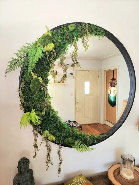 DemonDaydreams - Etsy Moss Moon Mirror, Ivy Mirror Decor, Moss Wall Art Mirror, Moss Art Mirror, Moss And Flower Mirror, Mirror With Leaves, Moss And Mushroom Mirror, Mirror With Moss, Diy Moss Mirror Frame