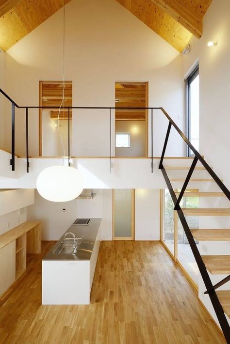 Small Loft Apartments, Modern Cabin Interior, Loft House Design, Japanese Style House, Small House Interior, House Floor Design, Simple House Design, Loft Interiors, Minimal House Design