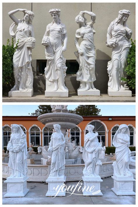 Our classic four seasons statue would be made of pure natural grade A marble materials to ensure that the details Garden Statuary, Garden Pergola, Ancient Greek Sculpture, Statues For Sale, Cement Art, Arte Alien, Indian Sculpture, Greek Sculpture, Romantic Cottage