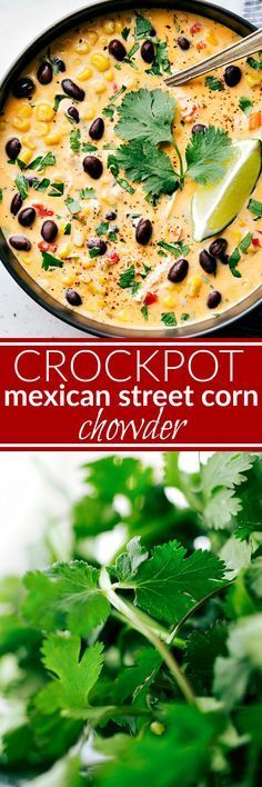 A delicious Mexican crockpot chicken and corn chowder that has the same delicious flavors of Mexican Street Corn  via chelseasmessyapron.com Mexican Crockpot Chicken, Mexican Crockpot, Chicken And Corn Chowder, Crockpot Mexican, Chicken And Corn, Chicken Chowder, Chicken Corn Chowder, Slow Cooker Meal, Corn Chicken