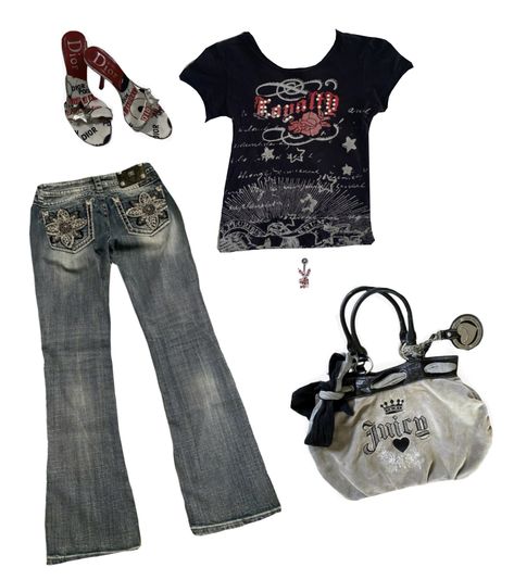 Outfits Low Rise Jeans, Polyvore Outfits Casual, Mcbling Outfits, Low Rise Jeans Outfit, Alt Y2k, Y2k Inspo, Mcbling Fashion, 2000s Fashion Trends, 2000s Clothes