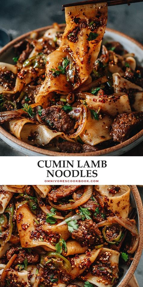 Restaurant-style cumin lamb noodles are made with homemade hand-pulled noodles and tender chunks of lamb that make for a bold taste in an addictive chili oil sauce. Cumin Lamb Noodles, Lamb Noodles, Chili Oil Sauce, Chinese Noodle Recipes, Fresh Noodles, Lamb Pasta, Cumin Lamb, Quick Dinners, Homemade Chili