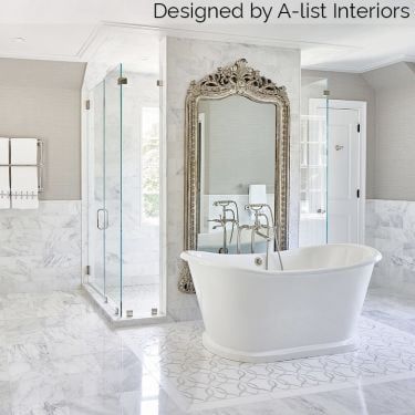 Marble Subway Tile, Granite Floor, Modern Bathroom Renovations, Giant Mirror, Marble Subway Tiles, Shower Floor Tile, Bathroom Showrooms, Luxury Bathrooms, White Dresser