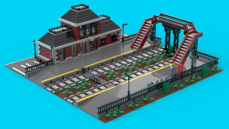 LEGO IDEAS - - Modernized Small Town Train Station Lego Train Station, Lego Station, Lego Crafts, Lego City Train, Lego Train Tracks, Lego Town, Lego Train, Construction Lego, Lego Trains