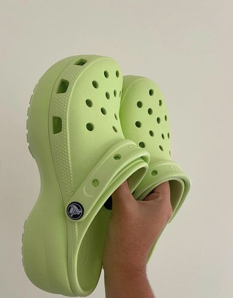 Platformed Crocs, Platform Crocs Aesthetic, Crocks Shoes Outfit, Croc Platforms Outfit, Green Crocs Outfit, Crock Shoes Outfit, Crocks Outfits, Croc Aesthetic, Crock Shoes