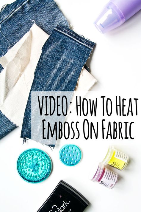 A video showing how to using embossing powders on fabric. With tips and ideas for this heat emboss mixed media technique. #KimDellow #embossingpowder #emboss #heatemboss #heatembossing #mixedmediatechnique #cardmaking #artjournal #artjournalpage #mixedmedia #artjournaling Heat Embossed Cards Ideas, Heat Embossing Ideas, Heat Embossing Techniques, Embossing Powder Ideas, Best Cricut Machine, Embossed Cards Handmade, Craft Clothes, Homemade Stamps, Embossing Pen