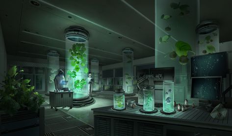 Sci Fi Laboratory Concept Art, Scifi Lab, Futuristic Lab, Sci Fi Laboratory, Lab Ideas, Sci Fi Architecture, Labs Art, Spaceship Interior, Plant Room