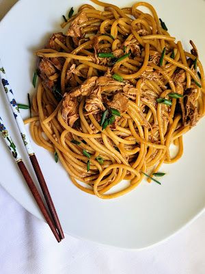 Hot and Cold Running Mom - Just my Stuff: Honey Garlic Slow Cooker Chicken and Noodles Garlic Noodles With Chicken, Honey Garlic Noodles, Slow Cooker Chicken And Noodles, Chicken And Noodles, Running Mom, Garlic Noodles, Pulled Chicken, Honey Chicken, Honey Garlic Chicken