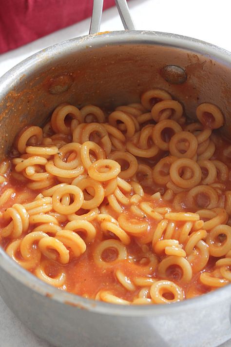 Homemade Spaghettios - Eat. Drink. Love. Pasta Recipes Homemade, Homemade Spaghettios, Alphabet Pasta, Homemade Spaghetti Sauce, Vegetarian Sides, Vegetarian Side Dishes, Small Pasta, Easy Cooking Recipes, Recipes Homemade