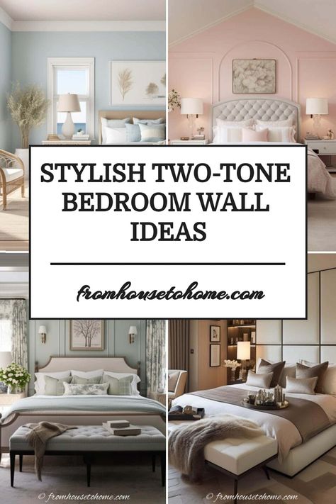 stylish two-tone bedroom wall ideas Bedroom Wall Ideas, Black Walls Bedroom, Lakehouse Bedroom, Purple Bedroom Decor, Two Tone Walls, House To Home, Bedroom Color Combination, Blue Bedroom Decor, Interior Decorating Tips