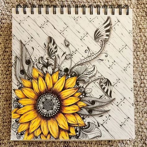 Doodling Art, Zen Doodle Patterns, First Then, Tangle Art, Tangle Patterns, Drawing Tutorial Easy, The Sunflower, Sunflower Art, Sunflower Pattern