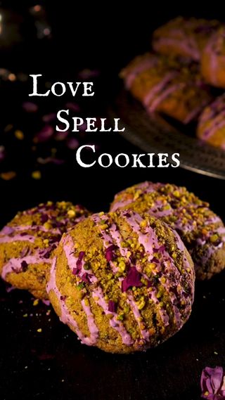 Love Spell Cookies : 4 Steps (with Pictures) - Instructables Food Spell Recipes, Love Spell Cookies Recipe, Spell Recipes Food, Witchy Party Foods, Witch Recipes Baking, Witchy Pastries, Imbolc Cookies, Witchy Baked Goods, Yule Moon Cookies