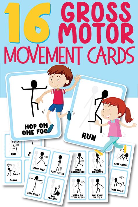 Gross Motor Movement for Kids: Printable Activity Cards Sports Gross Motor Activities, Motor Movement Activities, Diversity Gross Motor Activities, Movement Break Cards, Movement Games For Kindergarten, Movement Cards Preschool, Movement Cards For Kids Free Printable, Indoor Movement Activities For Kids, Indoor Gross Motor Toddler