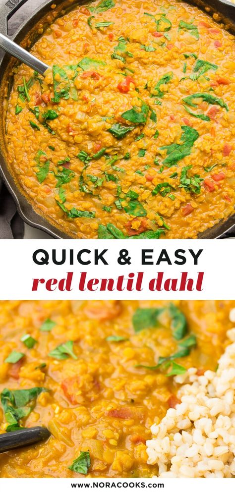 Lentil Dahl Recipe, Red Lentil Dahl, Red Lentil Recipes, Nora Cooks, Dahl Recipe, Lentil Dahl, Resep Smoothie, Quick Vegan Meals, Red Lentils