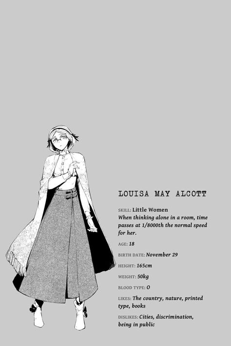 Bungo Stray Dogs character profile Sango Harukawa, Kafka Asagiri, Bungou Stray Dogs Characters, Louisa May Alcott, Character Profile, Dog Biting, Bongou Stray Dogs, Dogs Of The World, Diy Dog Stuff