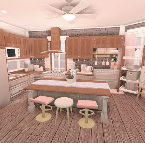 Dream Kitchen Cabinets, Bloxburg Rooms, Bloxburg Kitchen Ideas, Bloxburg Interior, Bloxburg Building, Blox Burg, Blocksburg Room Ideas￼, Bloxburg Build Ideas, Roblox House