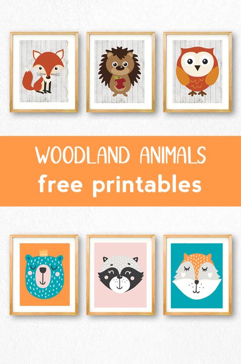 woodland animals printables (free woodland printables for kids-six designs) - all crafty things Free Woodland Baby Shower Printables, Free Woodland Printables, Woodland Animals Printables, Free Nursery Printables, Free Poster Printables, Kids Bedroom Wall Art, Woodland Animals Theme, Christmas Window Painting, Animal Printables