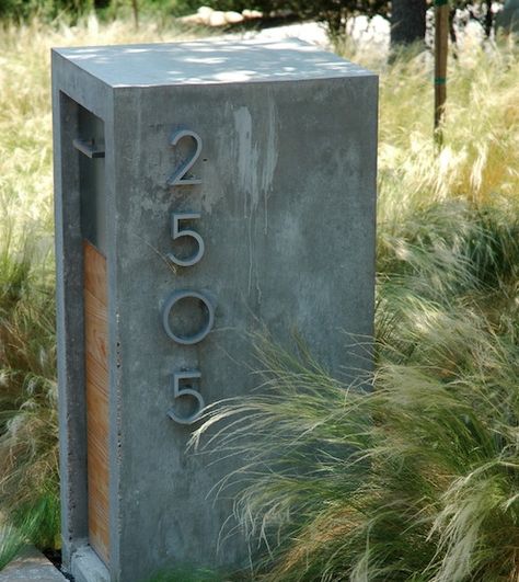 my mailbox is on my house, but oh if there were a use for this.... Modern Mailbox Post, Contemporary House Numbers, Contemporary Mailboxes, Mailbox Landscaping, Modern Mailbox, Mailbox Design, Mailbox Post, Landscape Plans, Google Lens