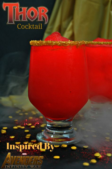 Thor Avengers Inspired Cocktail For The Whole Family - The Multicultural Maven Avengers Drinks, Movie Drinks, Thor Avengers, Disney Drinks, Liquor Drinks, Easy Drink Recipes, Delicious Drink Recipes, Kid Drinks, Themed Drinks