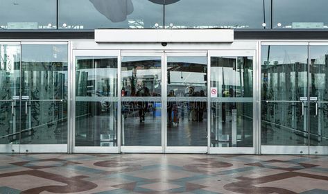 Terminal building gate entrance and automatic glass door. Airport terminal build , #AD, #gate, #entrance, #Terminal, #building, #automatic #ad Airport Entrance, Airport Gate, Metal Shop Building, Gate Entrance, Automatic Sliding Doors, Airport Terminal, Shop Buildings, Modern Entryway, Door Upgrade