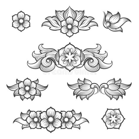 Vintage Baroque Engraving Floral Elements Stock Vector - Illustration of floral, calligraphic: 70072052 Engraving Designs Pattern, Scabbard Diy, Blur Quotes, Form Board, Scroll Engraving, Wear Rings, Rune Tattoo, Doodle Art Flowers, Flower Symbol