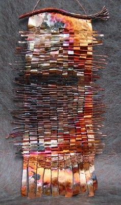 Art With Squares, Copper Sheet Art, Metal Weaving, Eco Art, Paper Weaving, Copper Art, Textile Fiber Art, Weaving Textiles, Eco Chic