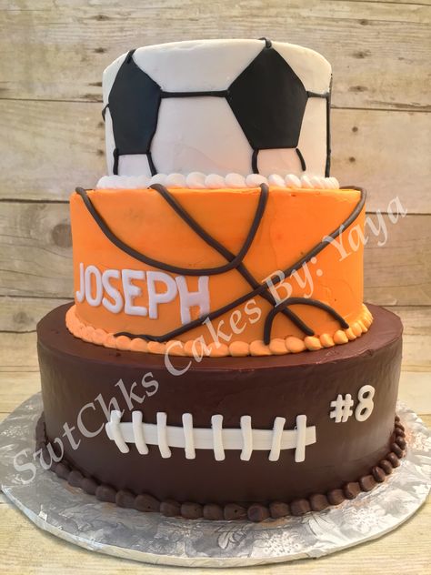 Sports theme cake Multi Sports Cake, Sports Cake, Sport Cakes, Theme Cake, 11th Birthday, Sports Theme, Themed Cakes, How To Make Cake, Cake