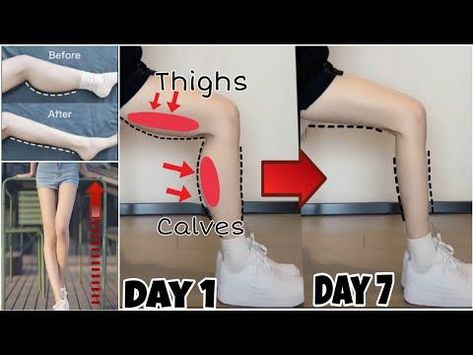 Thigh Workout In One Week, Simple Leg Exercises, How To Become Thinner In A Week, How To Get Slim Legs Like Korean, Korean Leg Workout, Korean Legs Exercise, Korean Exercise Routine, Slim Legs In A Week, How To Slim Calves