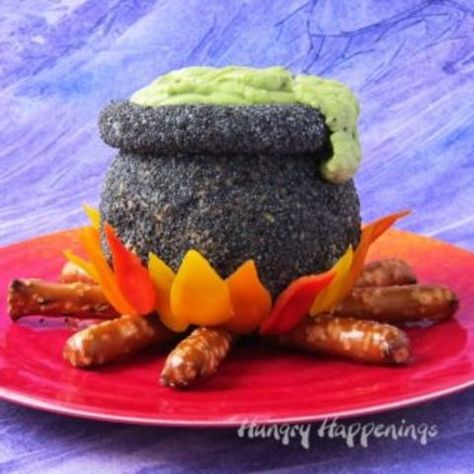 Cheese Ball Cauldron Halloween Cheese Ball, Bacon Cheese Ball, Halloween Bunco, Chocolate Caramel Apples, Witch's Cauldron, Hocus Pocus Party, Spooky Food, Halloween Food Treats, Halloween Foods